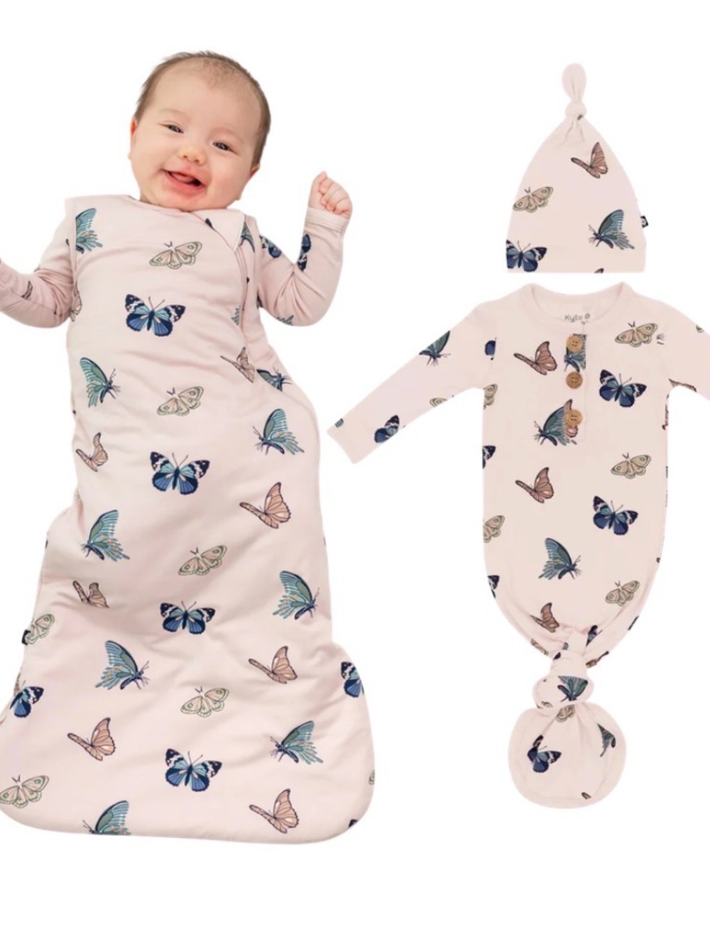 Kyte BABY Blush Butterfly Sleep Sack & Knotted Gown Set